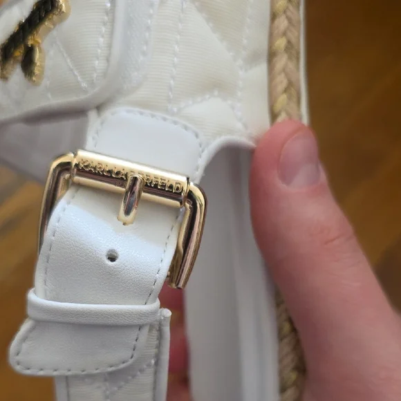 Karl Lagerfeld White Sandals with Gold Accents - Picture 7 of 11